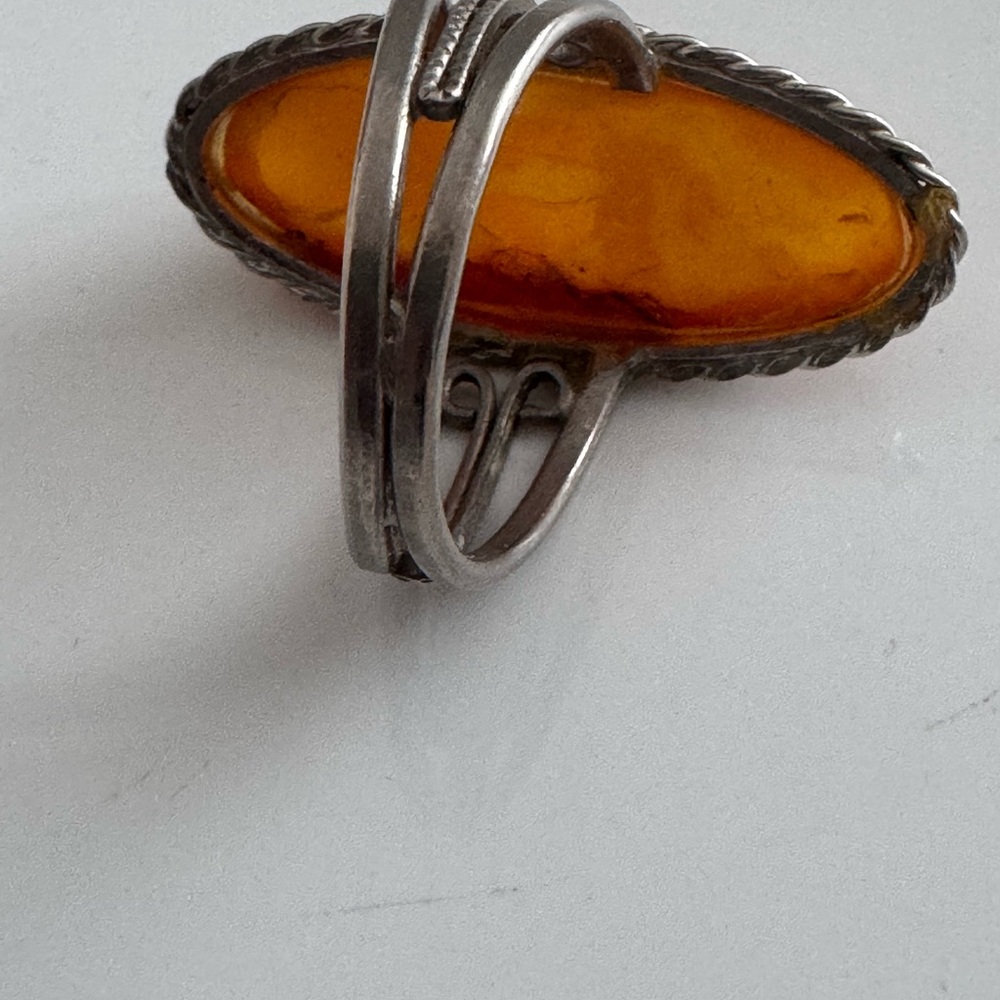 Vintage Baltic Amber Processed Metal Silver Tone - Picture 3 of 7